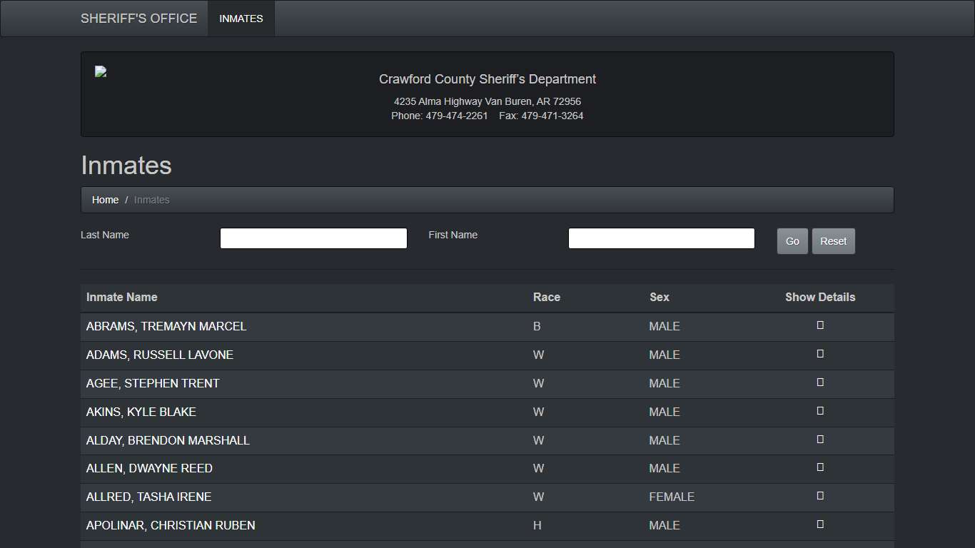 Crawford County Jail Inmates - Crawford County Sheriff's Department